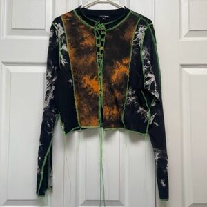 Green and Orange Tie-Dye Crew Neck Crop Top